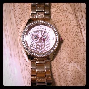 Betsey Johnson rose gold owl watch